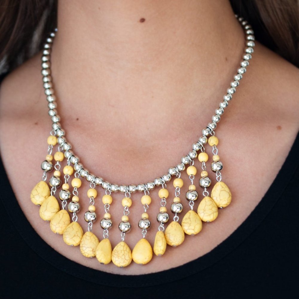 NWT Rural Revival Yellow & silver necklace with matching fishhook back earrings